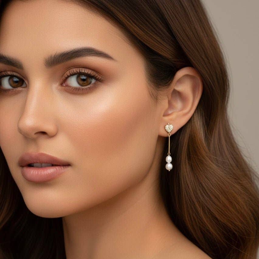 Boucles d'oreilles feuille dorée et perles