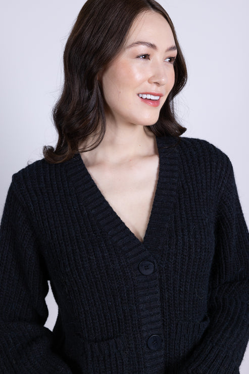 Cardigan noir en laine d'alpaga et coton