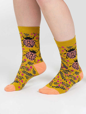 Chaussettes jaunes coccinelles en bambou