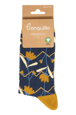 Chaussettes fleurs ocres en coton bio