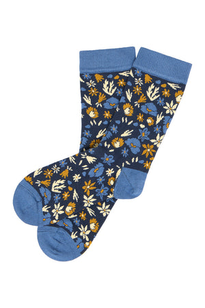 Chaussettes fleurs bleues en coton bio