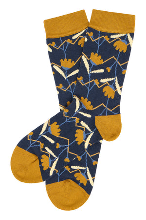 Chaussettes fleurs ocres en coton bio