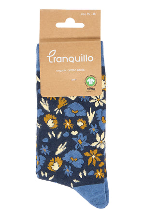 Chaussettes fleurs bleues en coton bio