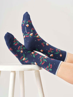 Chaussettes rouge-gorge de Noël en coton bio
