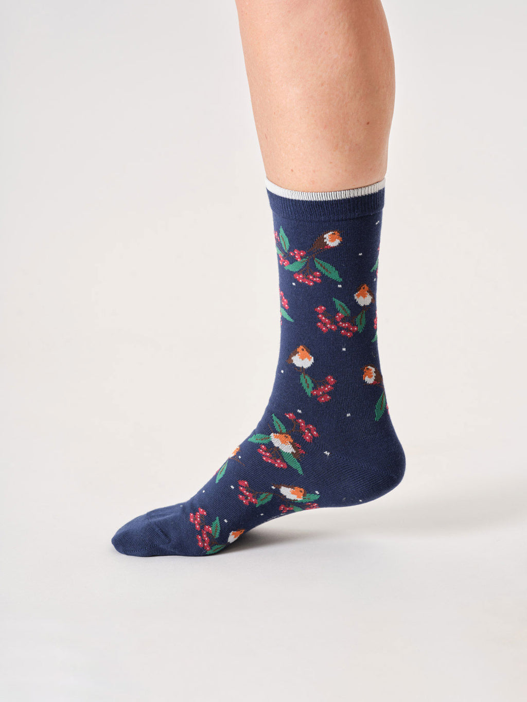 Chaussettes rouge-gorge de Noël en coton bio