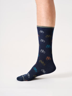 Chaussettes vélos fond navy en bambou pour homme