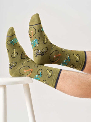 Chaussettes vélos-homme-vert-pistache-bambou