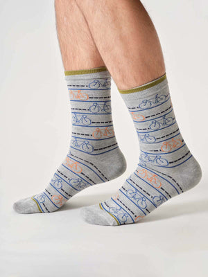 Chaussettes-homme-vélos-rayures-fond-gris-clair-bambou-Thought