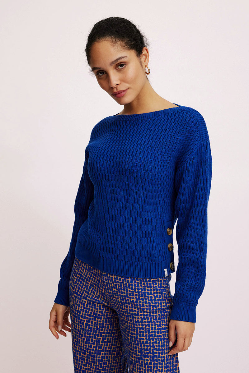 Pull bleu en maille de coton bio