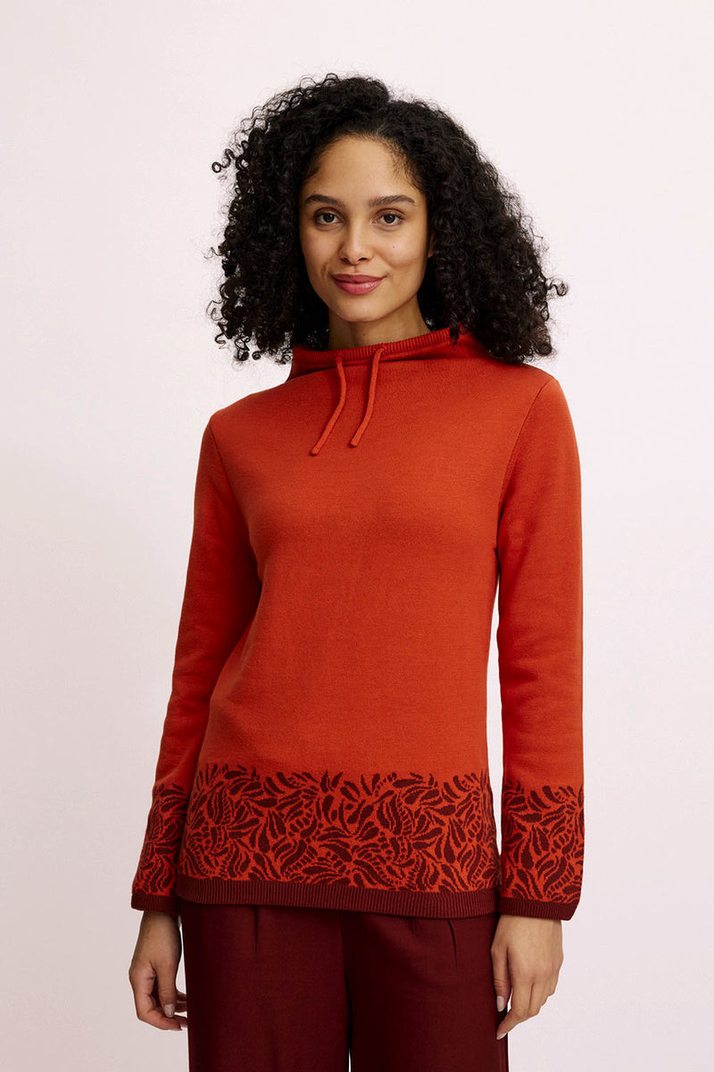 Pull jacquard rouge orangé en coton bio