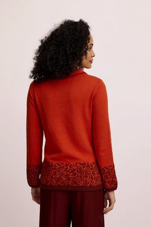 Pull jacquard rouge orangé en coton bio