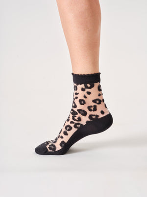 Socquettes noires motif léopard en bambou et nylon recyclé