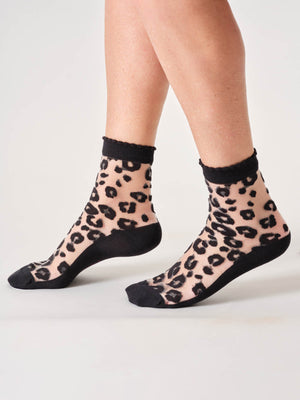 Socquettes noires motif léopard en bambou et nylon recyclé