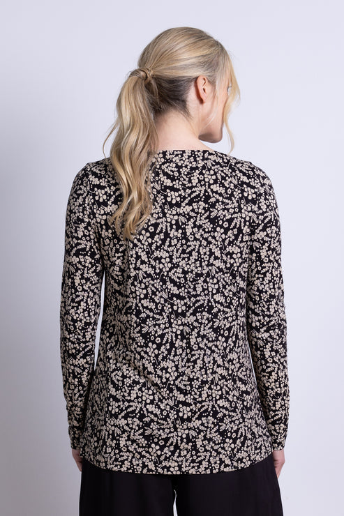 Top col bateau noir imprimé floral en Ecovero