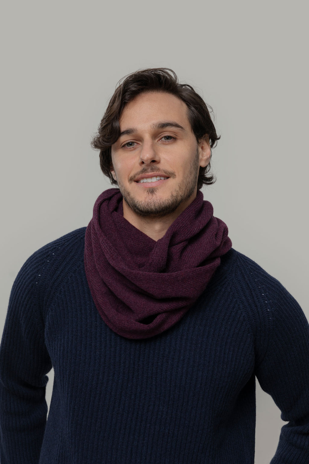 Tour de cou Mima "snood" prune en laine recyclée Rifo