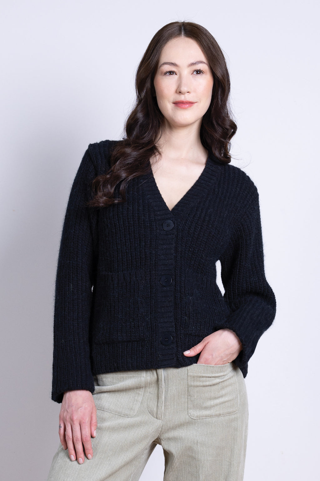 Cardigan noir en laine d'alpaga et coton