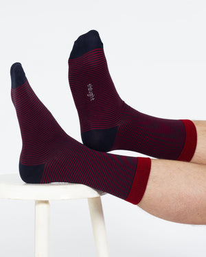 Chaussettes rayures rouge et bleu en bambou pour homme