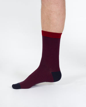 Chaussettes rayures rouge et bleu en bambou pour homme