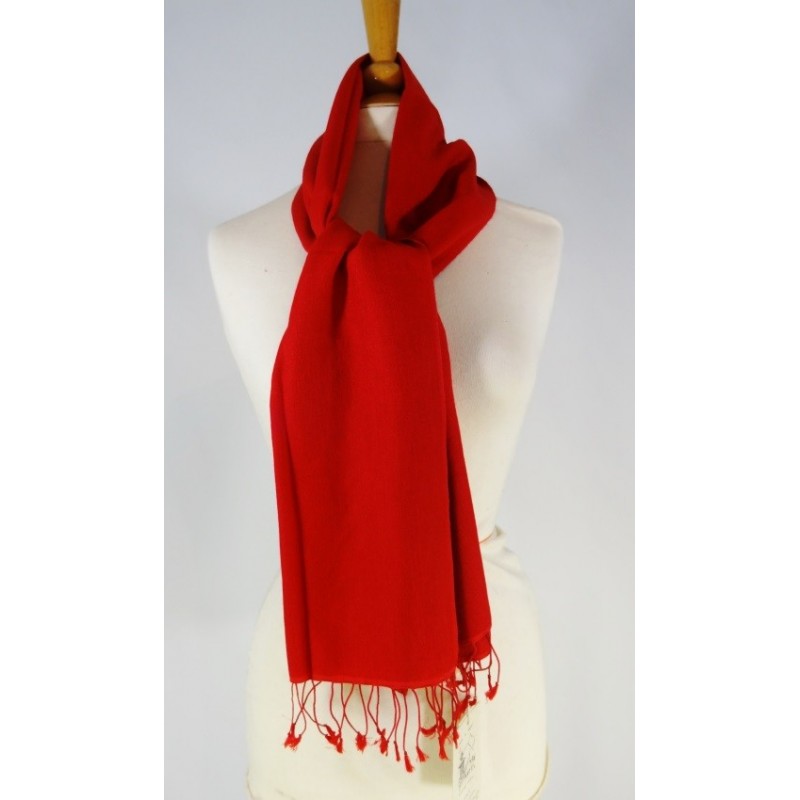 Echarpe rouge en laine pashmina et soie