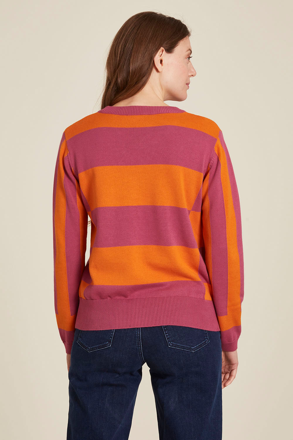 Pull color block rose orange en coton bio