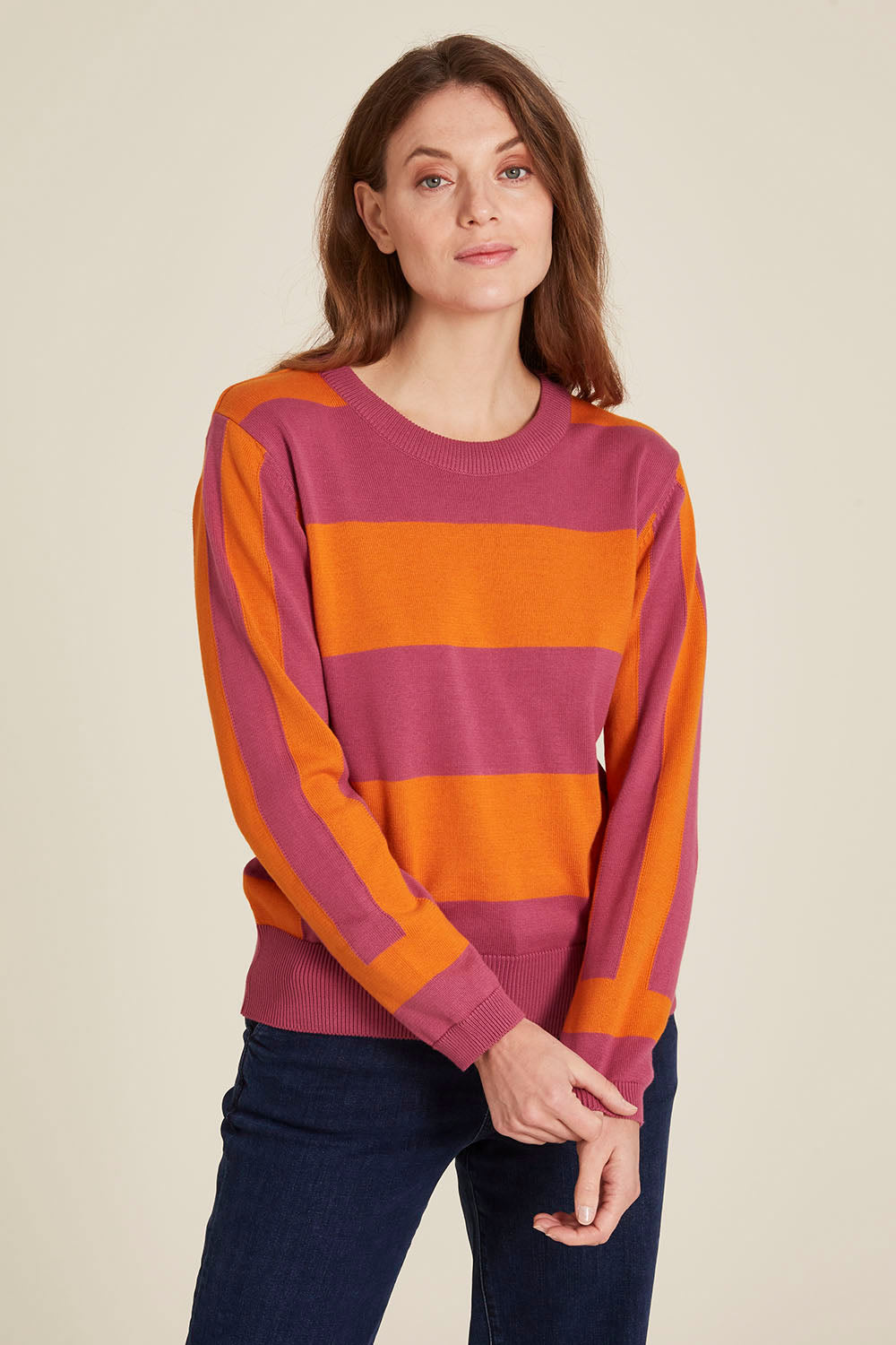 pull-color-block-rayures-rose-orange-maille-coton-bio-tranquillo