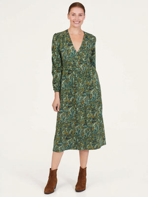 robe-erin-col-croisé-vert-forêt-jersey-coton-bio-thought-marque-éthique-anglaise