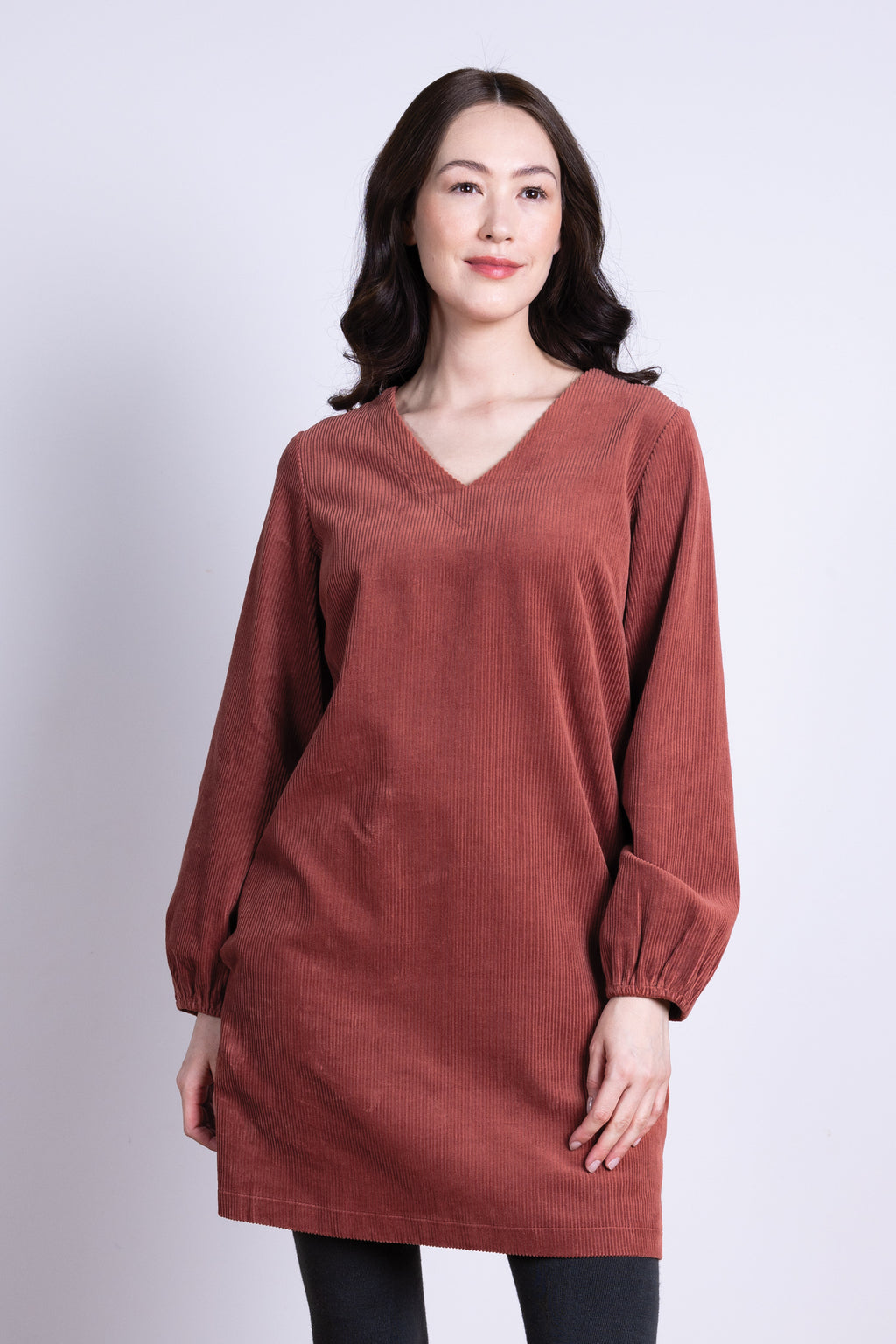 Robe tunique velours rose brun